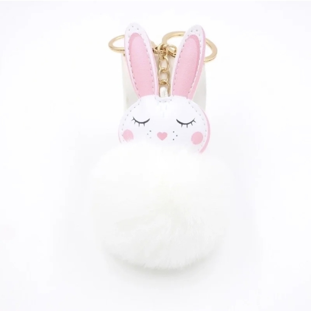 Cute Bunny Pom Pom Keychain Set - Pink, Blue, White, Green - Picture 5 of 6